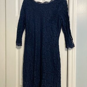 Elegant Navy Lace Long Sleeve Dress
